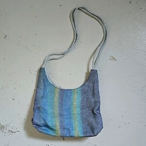 Y2K Metallic Yellow Blue Glitter Galaxy Purse Medium Size Spacey